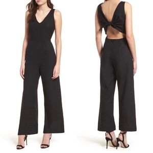 Leith Linen Blend Cut Out Tie Back Wide Leg Sleeveless Black Jumpsuit size S